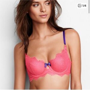 Victoria’s Secret Very Sexy Unlined Bra Chantilly lace Neon Pink/Blue 34C